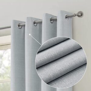 always4u Linen Look 100% Blackout Eyelet Curtains Thermal Energe Saving for Bedroom 1 Pair Noise Reducing Solid Modern Window Treatment for Home Decoration Cloud Silver W46*L54