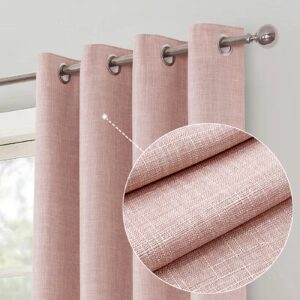 always4u Linen Look 100% Blackout Eyelet Curtains Thermal Energe Saving for Bedroom 1 Pair Noise Reducing Solid Modern Window Treatment for Home Decoration Pink W90*L9