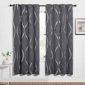 PONY DANCE Grey Curtains 72 Drop Pair - Foil Curtains Silver Wave Line Printed Blackout Curtains Thermal Door Window Curtains & Drapes for Living Room/Bedroom