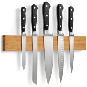 LARHN Magnetic Knife Rack in Bamboo with Extra-Strong Magnet - 40cm - Magnetic Knife Holder for Wall for Knives