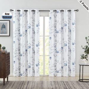Beauoop Floral Blackout Window Curtain Panels Thermal Insulated Noise Reducing Drapes for Bedroom/Living Room Leaf Energy Saving Window Treatment Sets Eyelet Top
