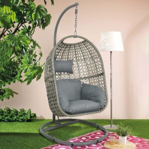 Dawsons Living Vienna Hanging Egg Chair - Outdoor and Indoor Rattan Weave Swing Hammock - Hanging Stand - Grey