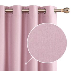 Deconovo Thermal 100% Blackout Eyelet Curtains Faux Linen Energy Saving curtains for Livingroom 52x90 Inch Pink 2 Panels