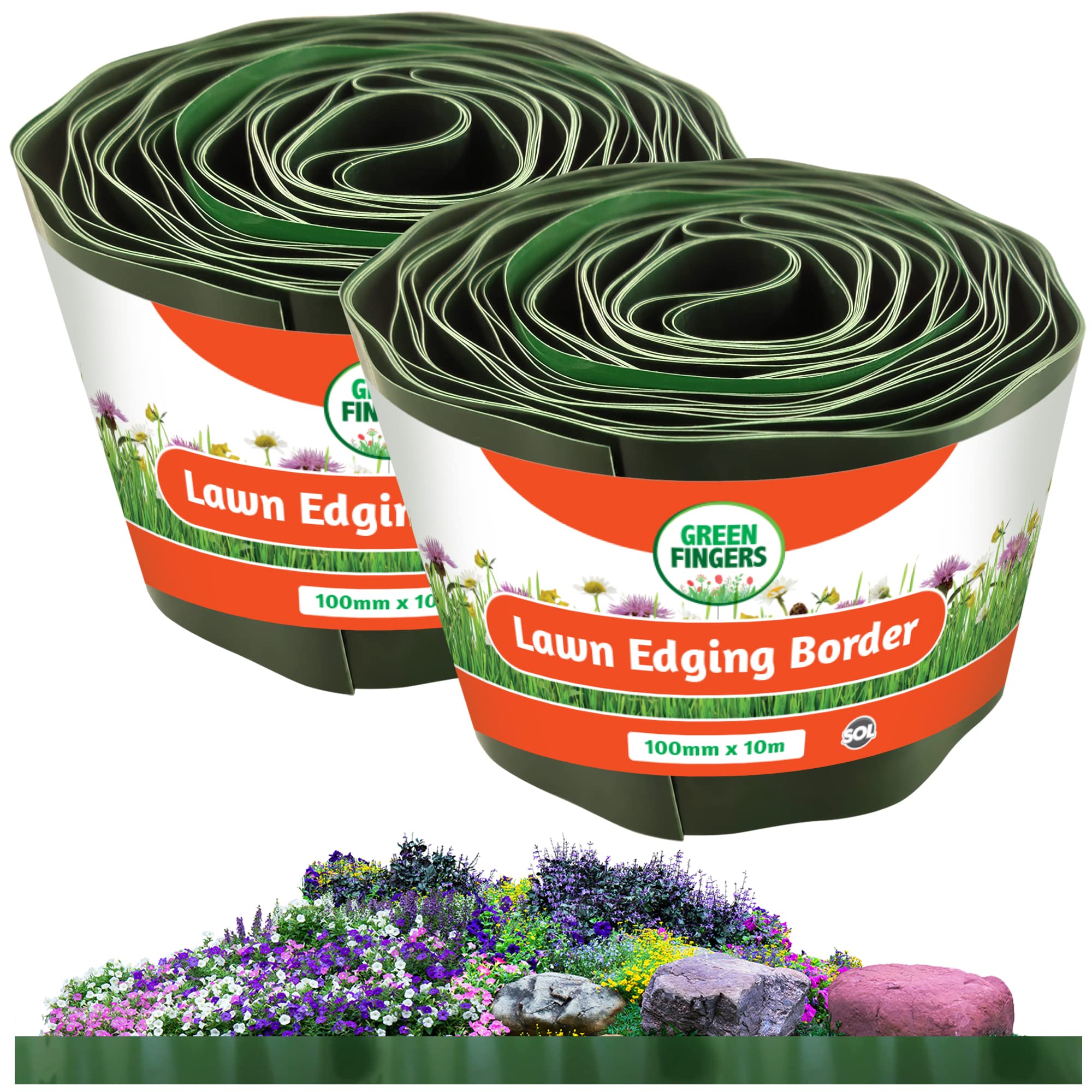 SOL 2pk 100mm x 10m Plastic Lawn Edging Strip