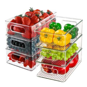 FUSACONY Fridge Organisers Set of 6 Premium Clear Stackable Storage Organiser Containers Refrigerator Basket with Handles
