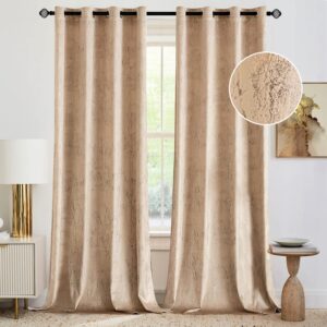 Woaboy Velvet Curtains W 46 x L 90 inches Soft Luxury Living Room Curtains Gold Foil Print Room Darkening Curtains Thermal Insulated Eyelet Drapes for Bedroom 2 Panels