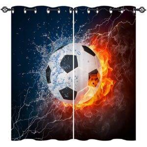 ANHOPE Football Curtains Eyelet Ring Top Thermal Insulated 80% Blackout Curtains with Sports Theme Flame Soccer Print Pattern Window Drapes for Kids Boys Bedroom Living Room 46 x 54 Inch Drop 2 Panels