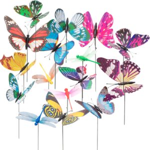 Pelle & Sol 20 Pieces Garden Butterflies Stakes and 4 Pieces Dragonflies Colourful Stakes Garden Ornaments Yard Patio Pla