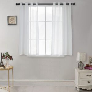 CUCRAF Voile Curtains Off White Semi Transparent Linen Look Short Net Eyelet Curtains for Living Room