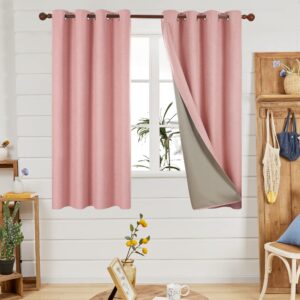 Deconovo Faux Linen 100% Blackout Curtains Eyelet Curtains Thermal Insulated Curtains for Living Room Blush Pink W46 x L54 One Pai