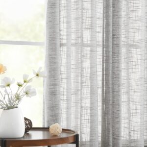 Treatmentex Semi Sheer Linen Curtains for Living Room Bedroom 90 inch Long Privacy Grey Curtain Panels Light Filtering Rustic Window Drapes for Dining 52" W 2pcs Grommet Top