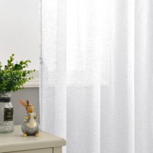 DWCN Semi Sheer Curtains for Living Room Linen Textured Voile Curtains Eyelet Top Decorative Curtain Drapes for Bedroom