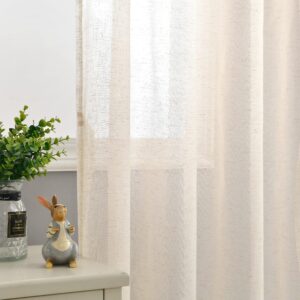 DWCN Semi Sheer Curtains for Living Room Linen Textured Voile Curtains Eyelet Top Decorative Curtain Drapes for Bedroom