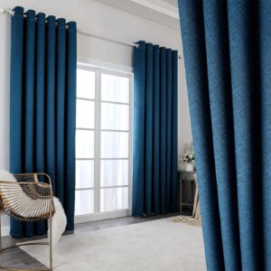 Krismile 100% Blackout Eyelet Curtains navy blue -Thermal Insulated & Noise Reducing
