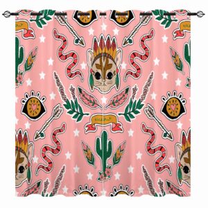 YUANZU Western Blackout Curtains - Kids Cartoon Cat Cactus Arrow Eye Stars Print Pattern Eyelet Thermal Insulated & Room Darkening Window Drapes for Baby Bedroom Playroom 2 Panels W75cm x D166cm