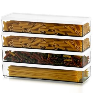 Hanobe Pasta Storage Spaghetti Container: Set of 4 Plastic Airtight Spaghetti Jar with Lids Rectangular Food Storage Containers Durable and Stackable for Pantry Drawer Fridge Kitchen Cupboards