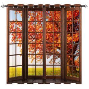 YUANZU Autumn Curtains - Nature Fall Tree Landscape Scenery Print Pattern Eyelet Blackout Thermal Insulated & Room Darkening Window Drapes for Living Room Bedroom 2 Panels W117cm x D137cm