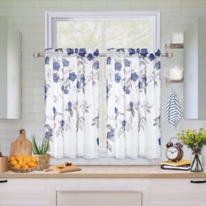 CAROMIO Cafe Kitchen Net Curtain Blue Floral Curtain for Kitchen Window