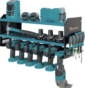 Toolganize Garage Power Tool Storage Organiser - Workshop Wall Mounted Storage Rack & Charging Station - Premium Heavy Duty for Workshop & Garage Tools - Large 6-Pack Size - (Blue).