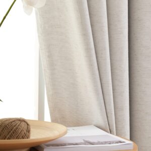 Linen Blackout Curtains Eyelet 54-inch Drop White Full Blackout Window Curtains for Girls Kids Bedroom Farmhouse Thermal Insulated Room Darkening Drapes with White Lining