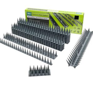 Plastic Wall and Fence Spikes - Tall Spikes Cat Bird Pigeon Deterrent Anti Climb Garden Coverage of Approx. 16M Per Box 44 x 4.3 x 3.8cm Warning Sign Included (Grey 12pcs)