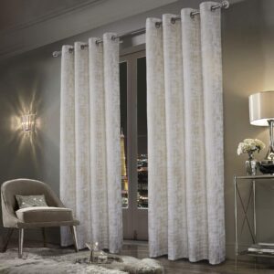 always4u 100% Blackout Curtains Eyelet Soft Velvet Curtains Thermal Insulated Gold Foil Printed Curtain Drapes Shining Luxury Window Treatment 1 Pair White 66*72
