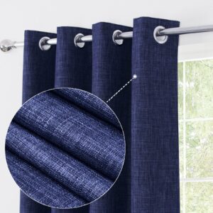 always4u Linen Look 100% Blackout Eyelet Curtains Thermal Energe Saving for Bedroom 1 Pair Noise Reducing Solid Modern Window Treatment for Home Decoration Navy Blue W90*L9