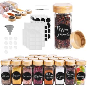 ROSNONG 24 Spice Jars with Natural Bamboo Lid Set
