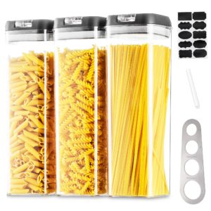Pasta Food Storage Containers Kitchen: 3Pcs Airtight Cereal Storage Jars Large Plastic Spaghetti Boxes Set with White Easy Lock Lids Stackable Clear Flour Rice Canisters Bpa Free Pantry Organise
