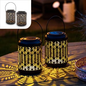 Gadgy Moroccan Solar Lantern - Set of 2 Solar Table Lights Outdoor Garden - Moroccan Solar Light - Garden Solar lamp for Sustainable Lighting - Solar Lights for Garden Waterproof Peacock Design            [Energy Class A+++]