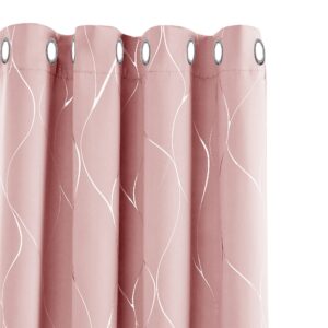 Deconovo Coral Pink Curtains Eyelet Blackout Curtains Silver Wave Line Foil Printed Curtains for Living Room Coral Pink W46 x L90 One Pai