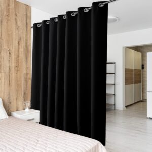PONY DANCE Privacy Screen Curtain - 95" Long Black Room Divider Heavyweight Children's Space Blackout Thermal Insulated Privacy Drape Panel for Glass Door/Office