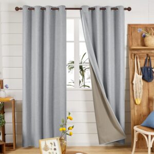 Deconovo Faux Linen 100% Blackout Curtains Energy Saving Curtains Thermal Insulated Eyelet Curtains for Bedroom Dark Grey W46 x L90 Inch One Pai
