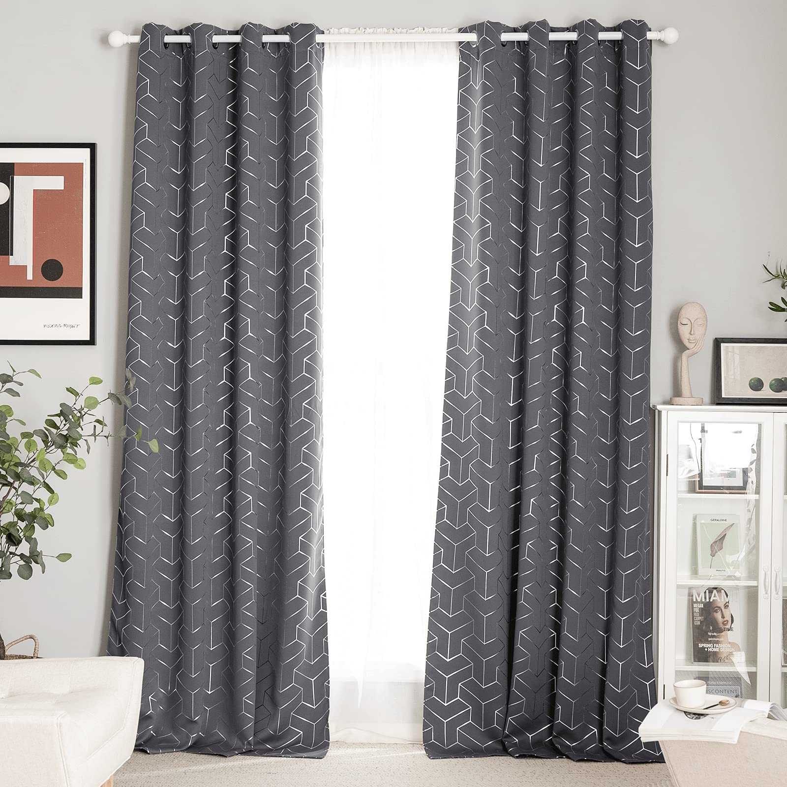 PONY DANCE Curtains for Living Room - Blackout Curtains & Drapes Grey Backdrop Curtain Sparkle Decorations for Bedroom