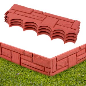 KCT 1 Pack Red Terracotta Brick Wall Effect Garden Border Edging –Interlocking Lawn Panels – 4 Pieces Total