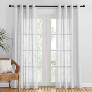 PONY DANCE Grey Voile Curtains - 84 Drop Eyelet Top Decorative Sheer Nets for Window Sunlight Air Through Sheers Linen Textured Fabric Door Curtain