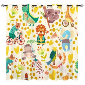 YUANZU Wild Animals Curtains - Africa Giraffe Hippo Elephant Crocodile Jaguar Lion Koala Vulture Print Pattern Eyelet Blackout Window Drapes for Kids Baby Nursery Bedroom 2 Panels W117cm x D137cm