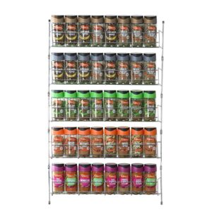 Vinsani 1/2/3/4/5/6 Tier Spice Racks Organiser - 5 Tier Flexible Herb Spices Condiments Jar Cupboard Wall Mounted Hanging Storage with Adhesive Stickers & Screws for Pantry Kitchen (Silver)