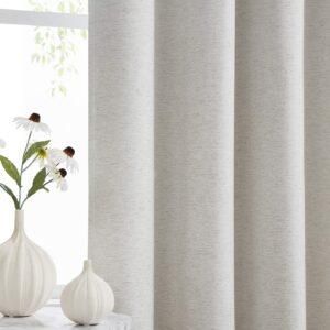 Linen Blackout Curtains Eyelet 54-inch Drop Natural Ivory Full Blackout Window Curtains for Girls Kids Bedroom Farmhouse Thermal Insulated Room Darkening Drapes with White Lining
