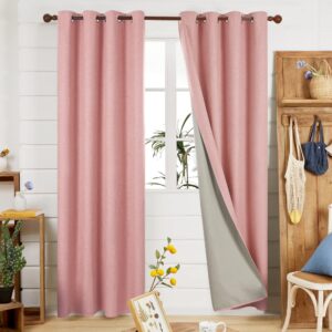 Deconovo 100% Blackout Curtains Faux Linen Curtains Eyelet Curtains Thermal Insulated Curtains for Living Room Blush Pink W46 x L90 One Pai