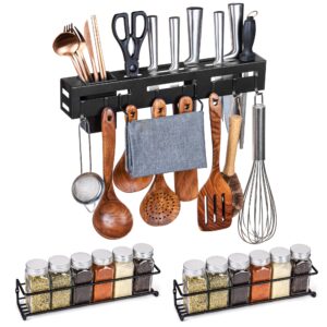 Vorbax Utensil Holder with 2 Piece Spice Rack Kitchen Storage & Organisation Spice Rack for inside Cupboard Kitchen Utensils Holder with Hooks Spice Rack Wall Mounted Knife Holder Organise