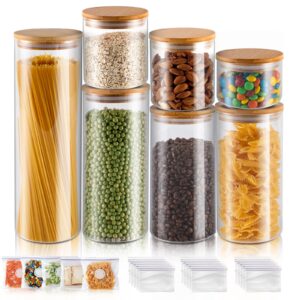 MASTERTOP Glass Jars with Bamboo Lids Set of 7