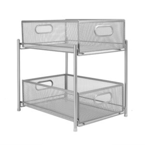 2 Tier Sliding Steel Shelves | Cupboard Organisers | Sliding Storage Baskets | Kitchen Organisers | Bathroom Storage | Space Saving Shelf | M&W