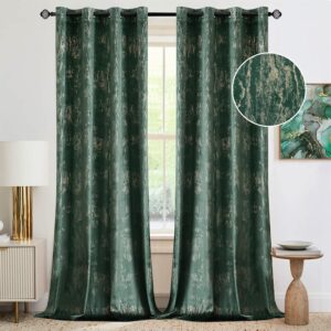 Woaboy Velvet Curtains W 46 x L 90 inches Soft Luxury Living Room Curtains Gold Foil Print Room Darkening Curtains Thermal Insulated Eyelet Drapes for Bedroom 2 Panels