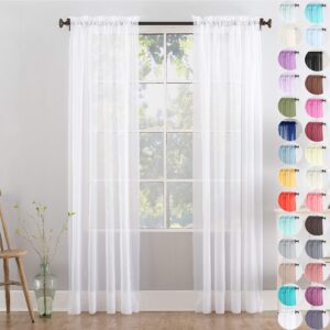 Megachest a pair of 3+7cm slot top sheer lucy voile curtain with tie backs 31 colors 10 sizes (pure white