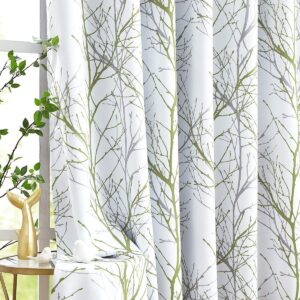 Tree Blackout Curtains with Black Linen for Bedroom 54" White Green Grey Branch Print Window Curtains Thermal Insulated Forest Curtain Panels for Living Room Nursery Kids Room Dorm 50"w 2pcs