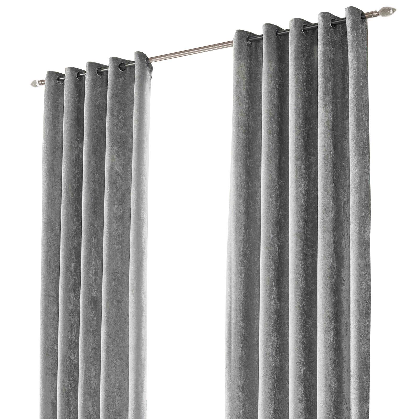 Sienna Crushed Velvet Eyelet Ring Top Pair of Fully Lined Curtains - Silver 46" x 72"