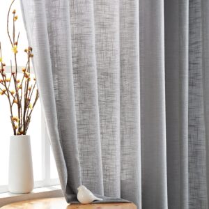 Semi-Sheer Grey Curtains for Bedroom 72" Long Linen Textured Light Filtering Eyelet Ring Top Window Curtain Panels for Living Room Contemporary Solid Color Not See Through Drapes 2 Pack 52" width