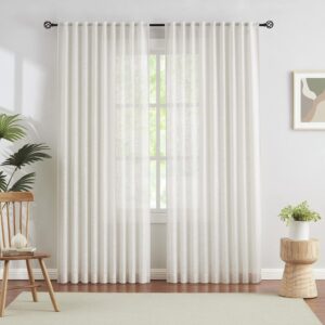 Natural Linen Textured Semi-Sheer Curtains for Living Room Office 72" Long Not See Through Privacy Window Curtain Set Elegant Light Filtering Airy Window Panels for Bedroom 52”w x 2pcs Pencil Plea
