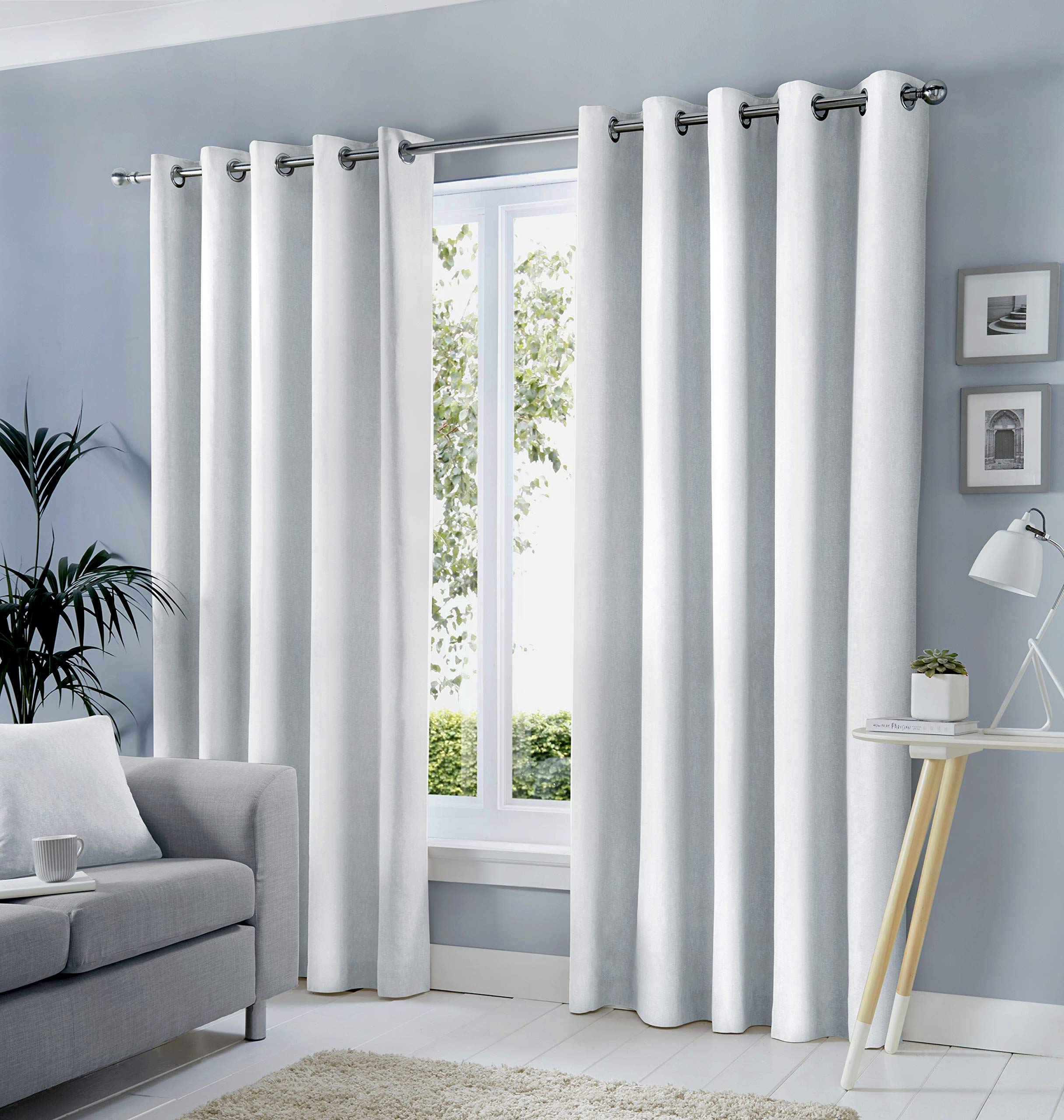 Fusion - Sorbonne - 100% Cotton Pair of Eyelet Curtains - 66" Width x 90" Drop (168 x 228cm) in White